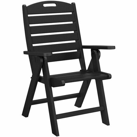 POLYWOOD Nautical Black Folding High Back Chair 633NCH38BL